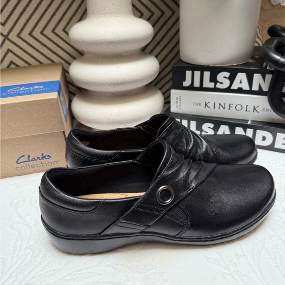 Clarks Black Slip-On Loafers with Comfort Design - Picture 5 of 9